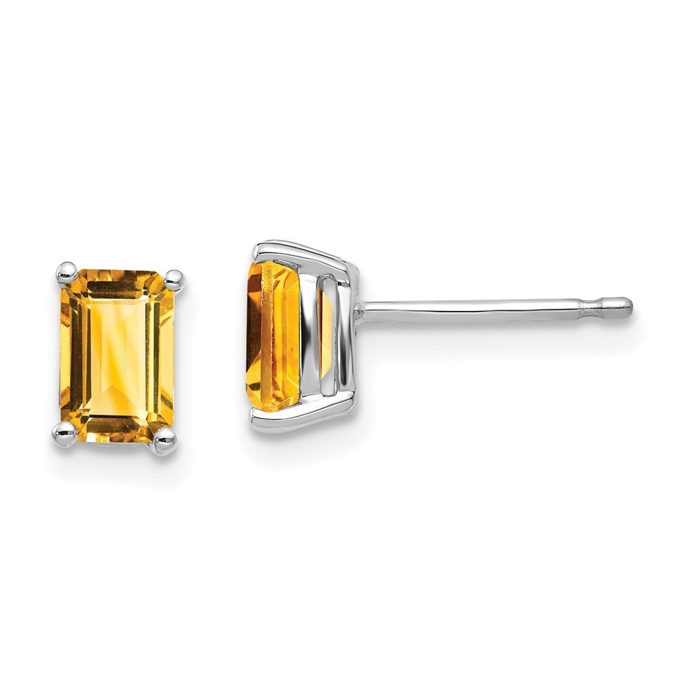 14k White Gold 6x4mm Emerald Cut Citrine (November Birthstone) Earrings 7 x 4 mm
